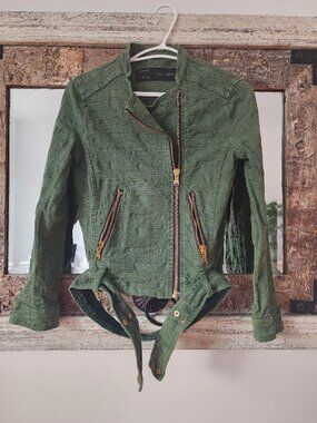 Zara Basic Green Moto Jacket